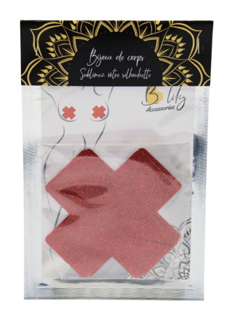 Paire de cache tétons adhésifs croix pailletée rouge - NP-1048RED